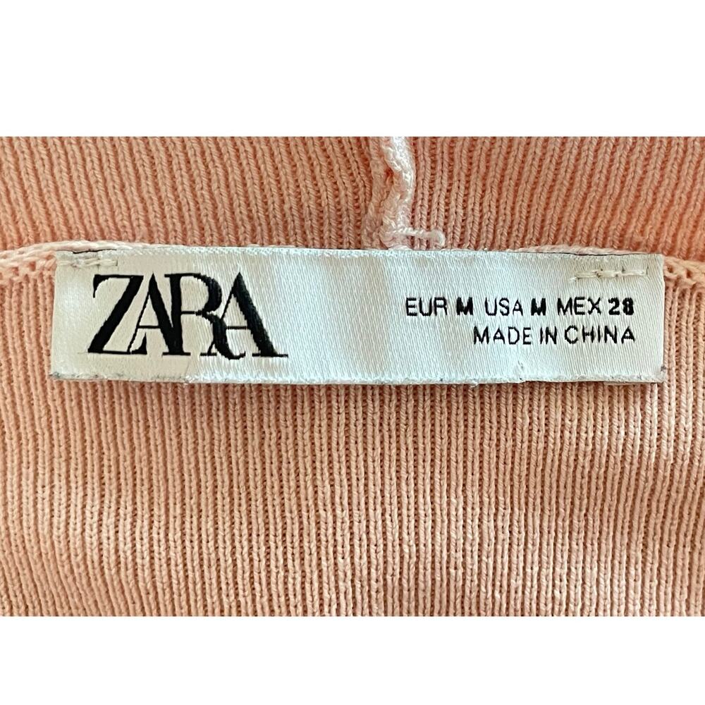 Zara Soft Knit Cropped Hoodie Sweater Light Pink Pastel Size M - Picture 7 of 8